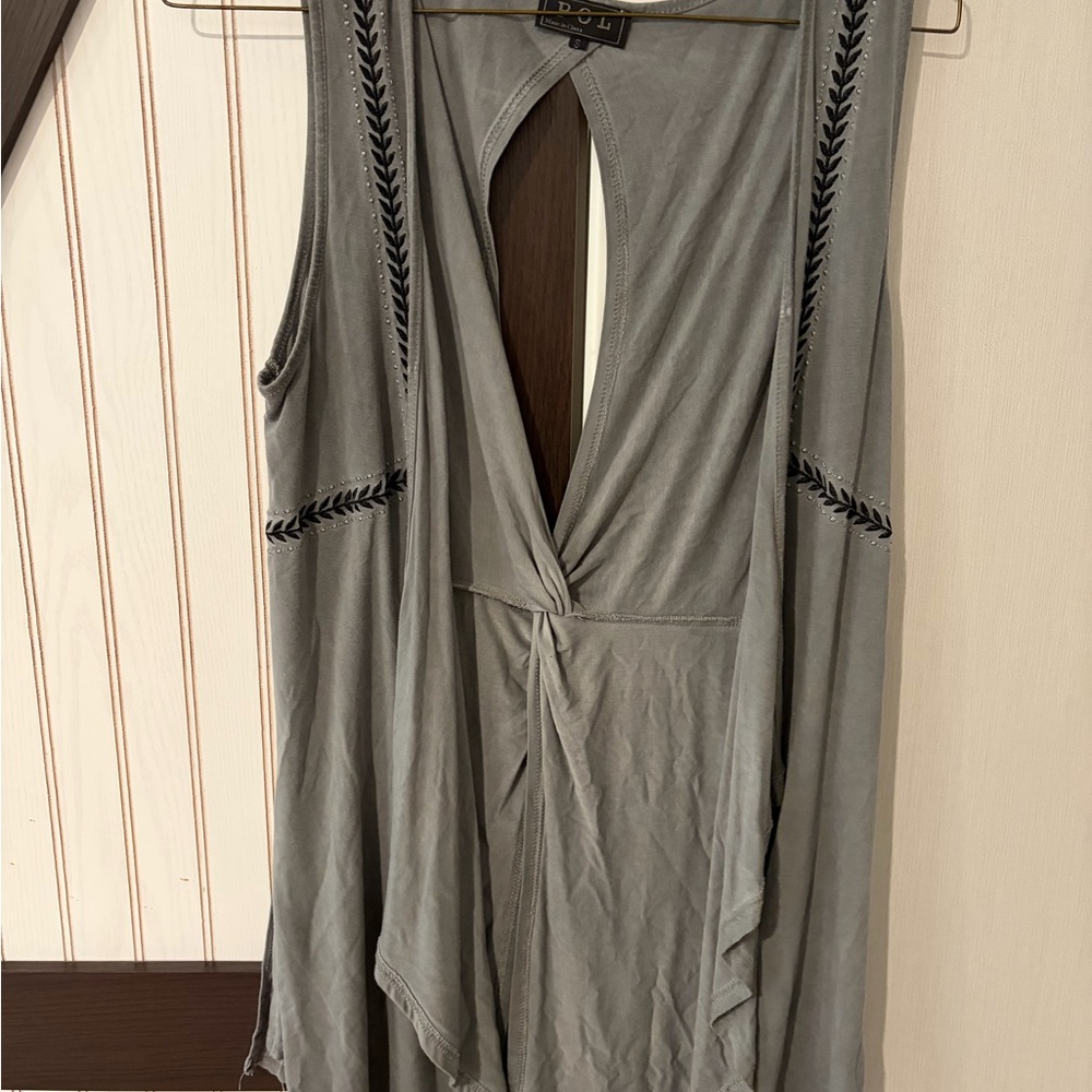 Gray Sleeveless Cardigan with Embroidered POL Small